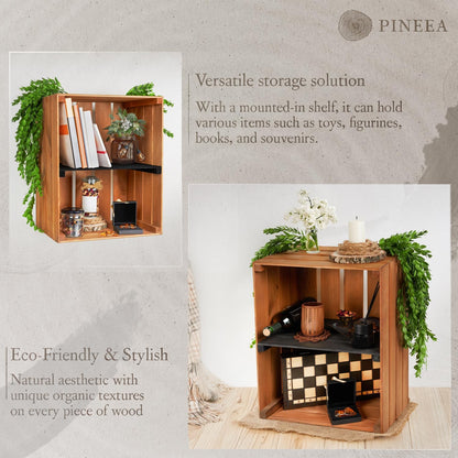 PINEEA Große Holzkiste Regal - Geflammt Vintage Obst- und Weinkiste 50x40x30 - Deko Holzbox