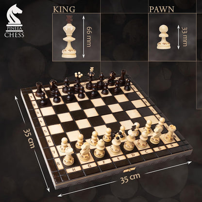 PINEEA Schachbrett Holz - Handgemachtes Schach Brett - Klappbares Chess Board Set