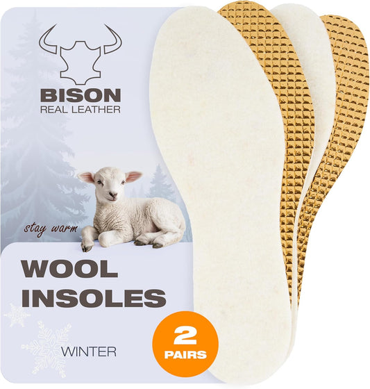 BISON Lammfell Einlegesohlen – 2 Paar | Warme & Rutschfeste Schuhsohlen mit Aluminium-Unterseite für Damen & Herren