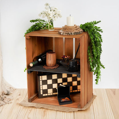 PINEEA Große Holzkiste Regal - Geflammt Vintage Obst- und Weinkiste 50x40x30 - Deko Holzbox