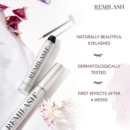 Remilash Wimpernserum 3 ml - 100% Organic, Schnelles Wachstum in 4 Wochen, Ohne Hormone, Für Empfindliche Augen
