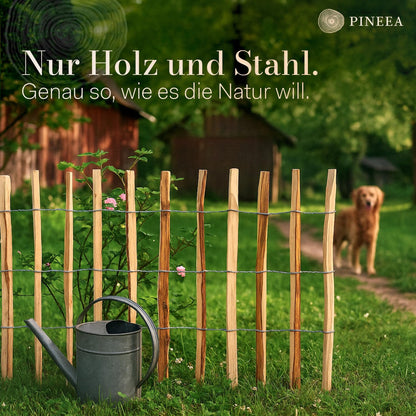 PINEEA Staketenzaun aus Haselnuss - 5M Lang – Wetterfester Holzzaun für Garten & Deko