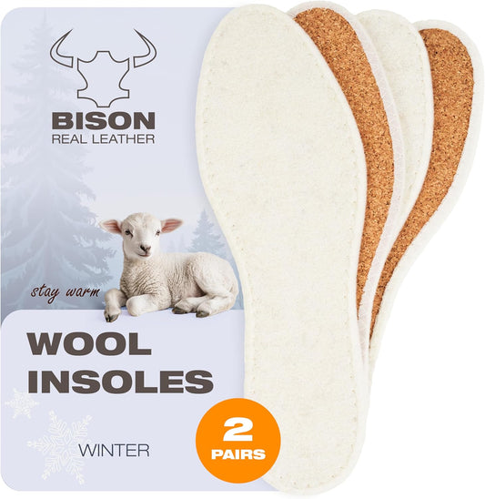 BISON Lammfell Einlegesohlen – 2 Paar Warme & Rutschfeste Schuhsohlen mit Naturkork – Extra Dicht für Damen & Herren