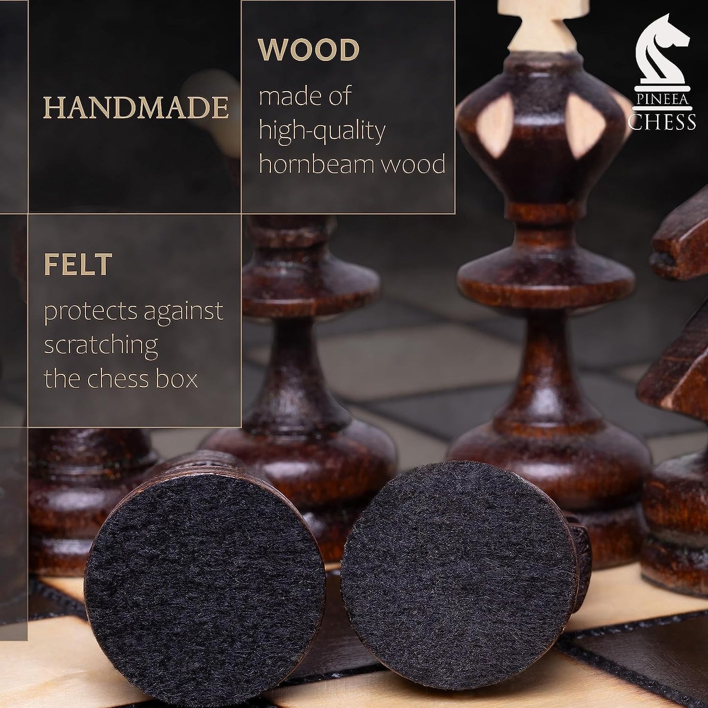PINEEA Schachbrett Holz - Handgemachtes Schach Brett - Klappbares Chess Board Set